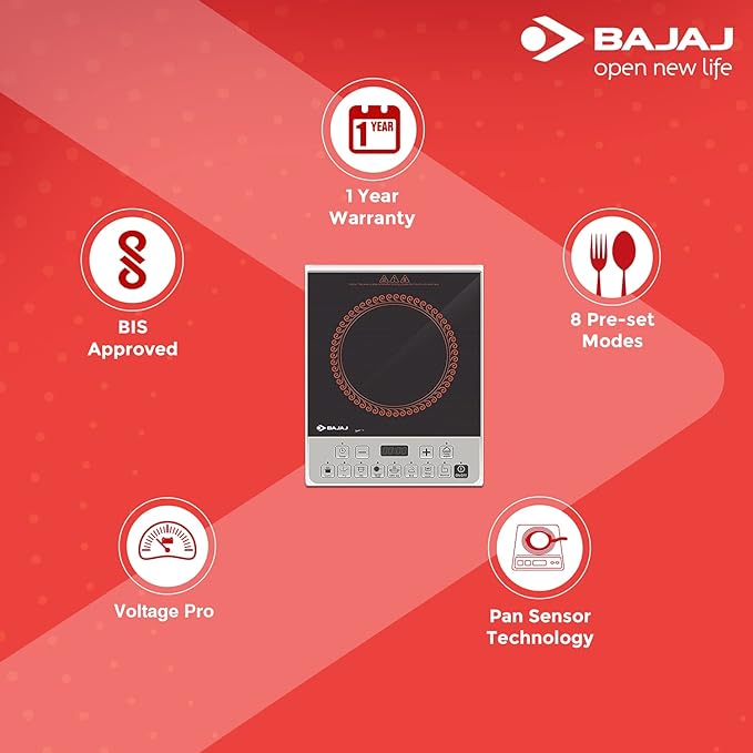 Bajaj Majesty ICX Pearl 1900W Induction Cooktop with Pan sensor and Voltage Pro Technology, Black - Image 4