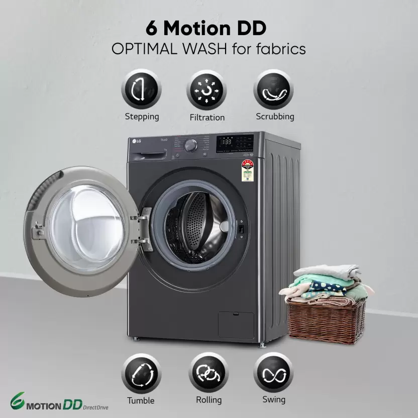 LG 7 kg 5 star AI Direct Drive Washer with Steam and ThinQWi-Fi Enabled Fully Automatic Front Load Washing Machine with In-built Heater Grey (FHV1207Z4M) - Image 3