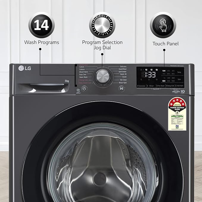 LG 8 Kg 5 Star Inverter Fully Automatic Front Load Washing Machine (FHP1208A5M.AMBQEIL, In-built Heater, Middle Black) - Image 3