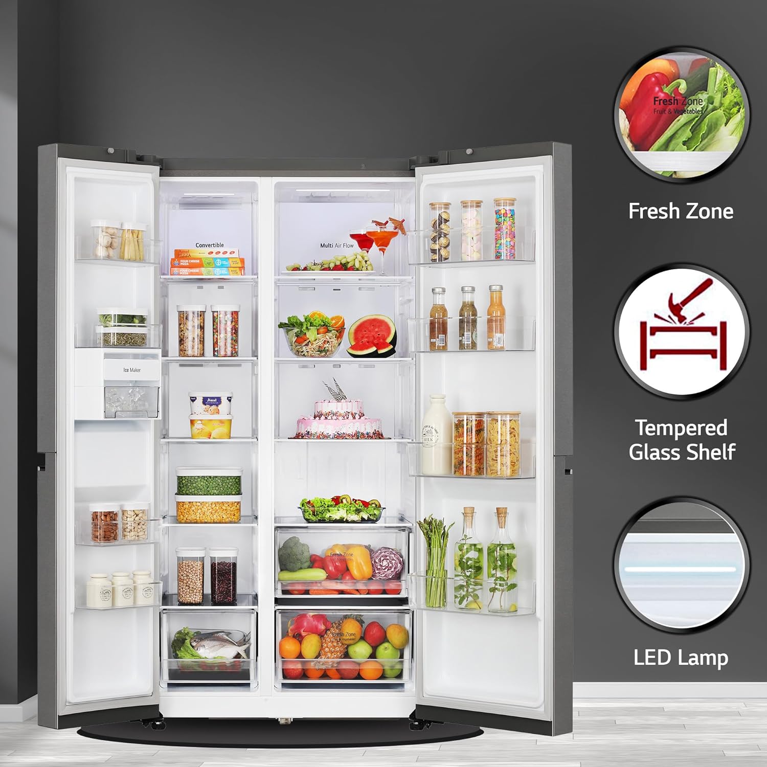 LG 650 L Frost Free Inverter Side By Side Refrigerator (2023 Model, GL-B257HDS3, Dazzle Steel, Convertible) - Image 3