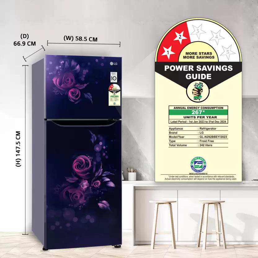 LG 242 L Frost Free Double Door 2 Star Refrigerator (Blue Euphoria, GL-N292BBEY) - Image 5