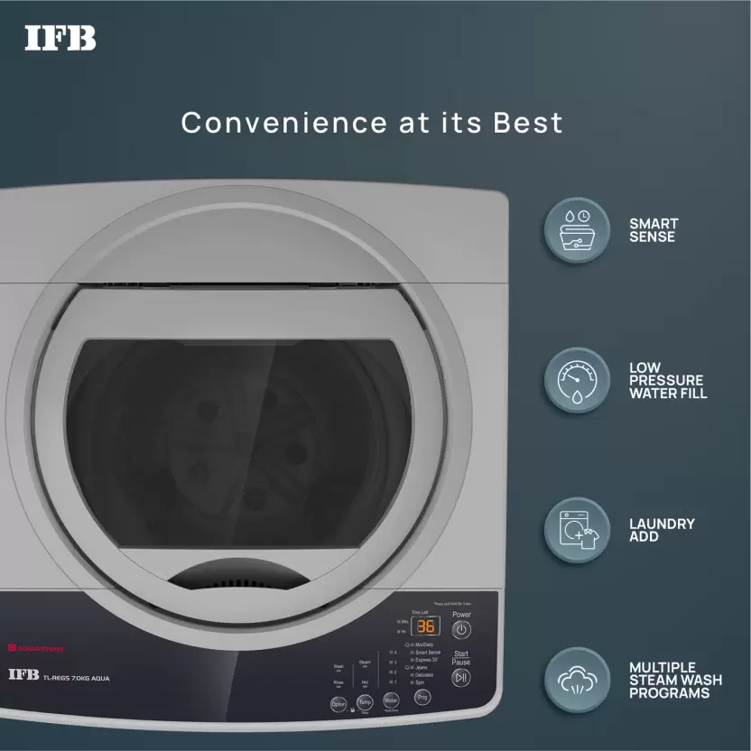 IFB 7 kg Fully Automatic Top Load Washing Machine with In-built Heater Black, Grey  (TL - REGS 7 Kg Aqua) - Image 4