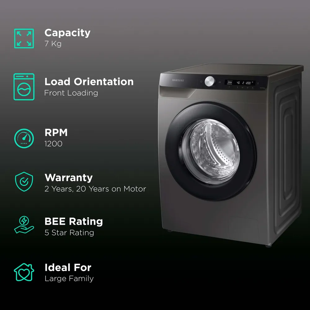 SAMSUNG 7 kg 5 Star Inverter Fully Automatic Front Load Washing Machine (WW70T502DAX/TL, AI Control Display, Inox) - Image 2