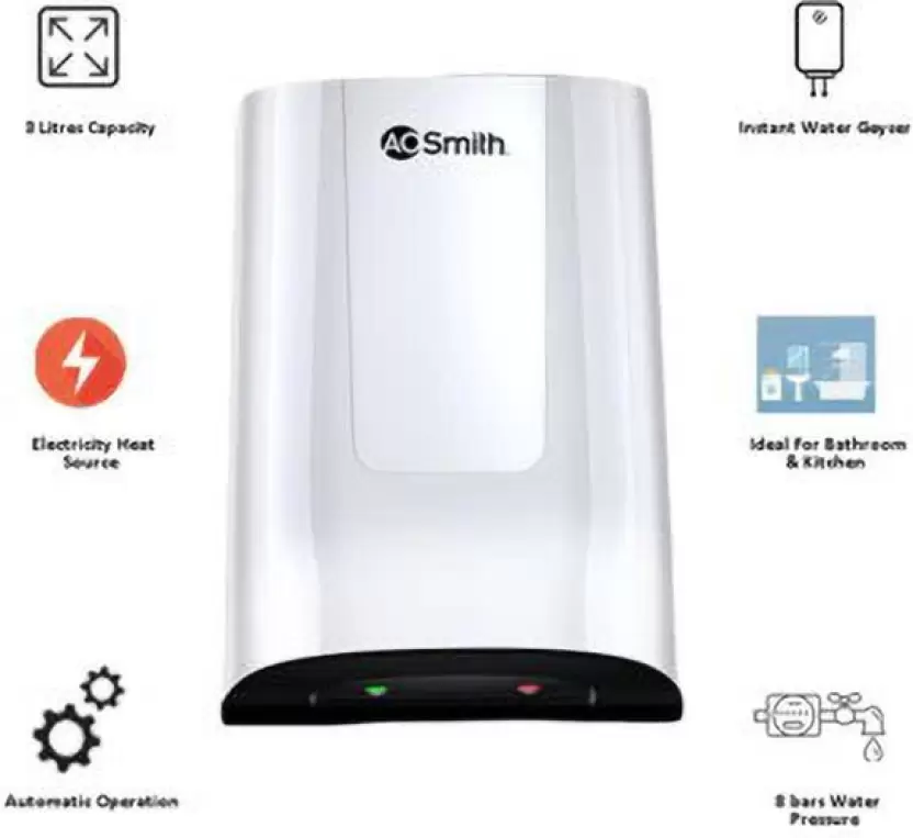 AO Smith 3 L Instant Water Geyser (MiniBot 3 Litre, White) - Image 2