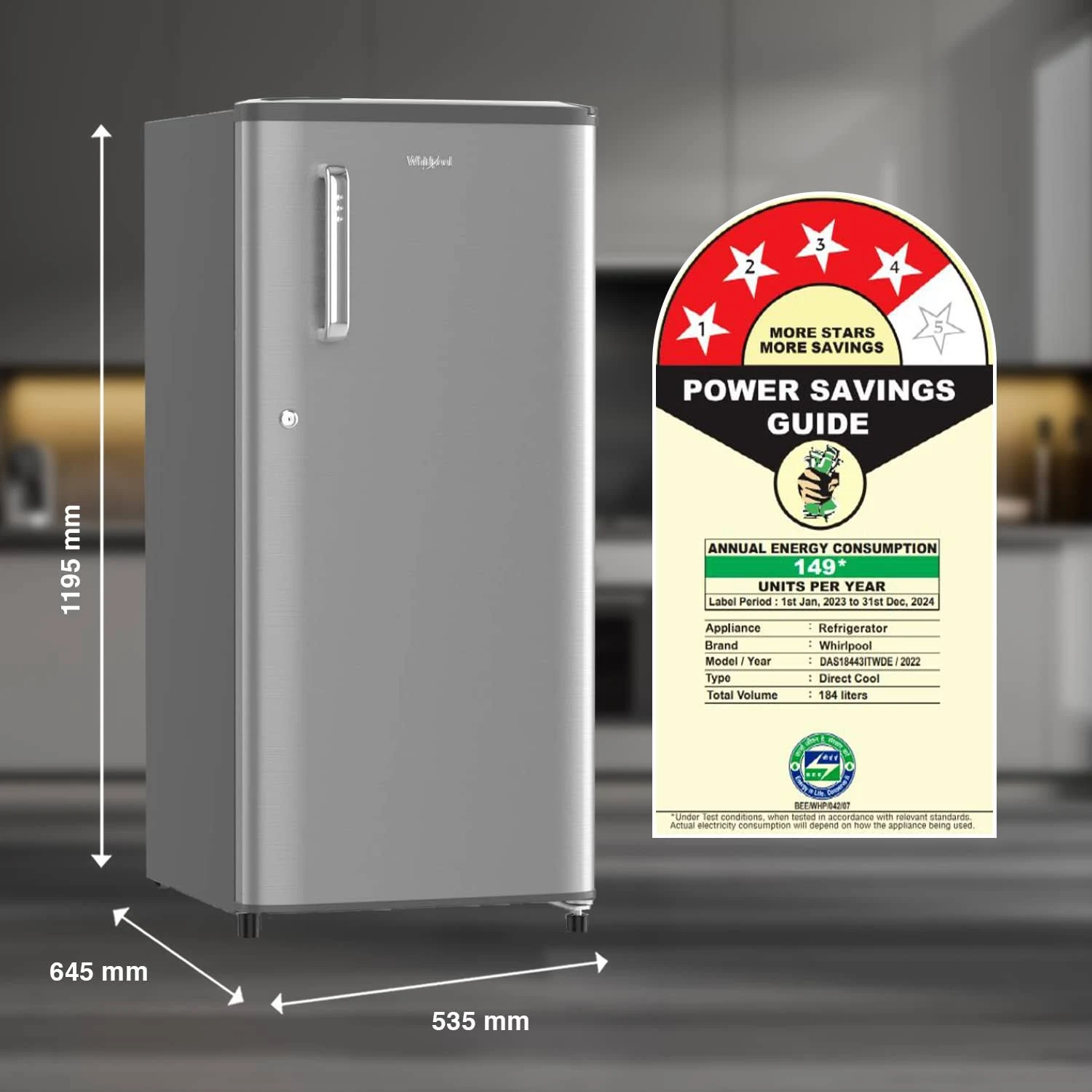 Whirlpool 184 L Direct Cool Single Door 2 Star Refrigerator (Silver, 205 IMPC PRM 2S ARCTIC STEEL) - Image 4