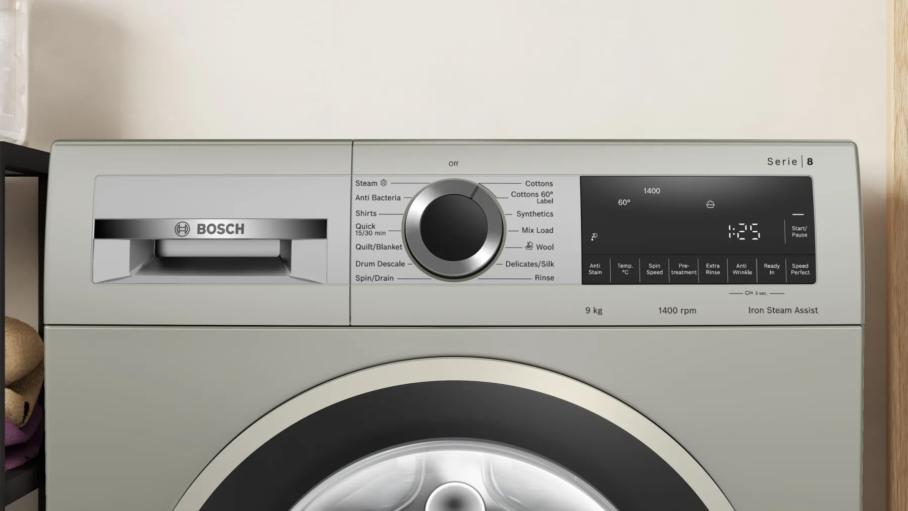 BOSCH 7 kg Fully Automatic Front Load Washing Machine with In-built Heater Silver (WGA1220SIN) - Image 4