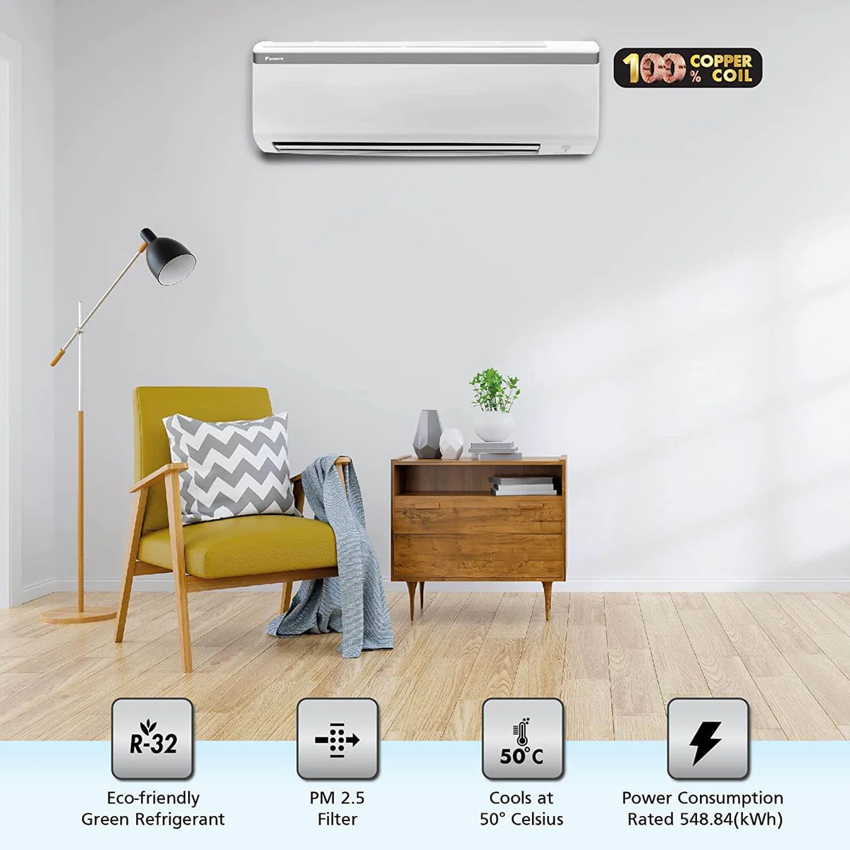 Daikin 0.8 Ton 3 Star, Fixed Speed Split AC (Copper, PM 2.5 Filter, 2022 Model, FTL28U, White) - Image 3