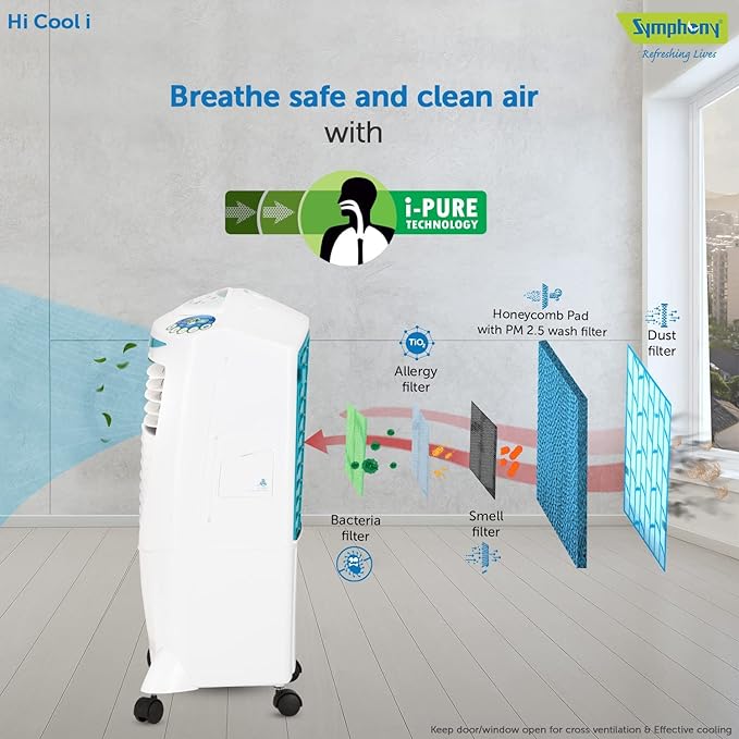 Symphony Hicool i Personal Air Cooler For Home with Remote and Touch Control Panel with Honeycomb Pad, Powerful Blower, i-Pure Technology and Low Power Consumption (31L, White) - Image 4