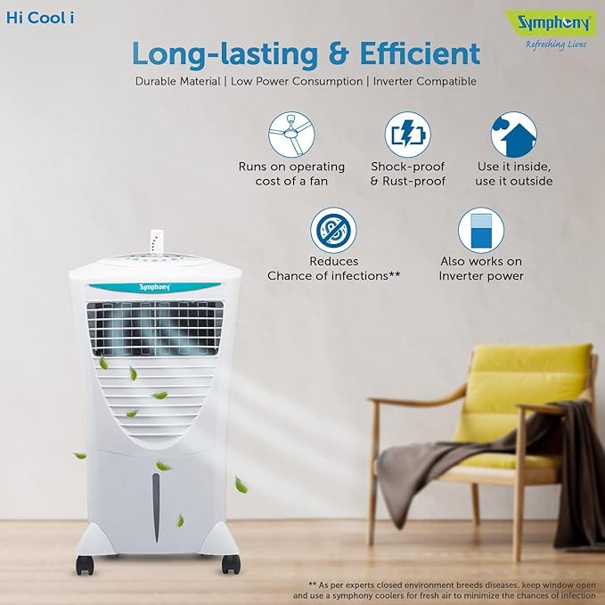 Symphony Hicool i Personal Air Cooler For Home with Remote and Touch Control Panel with Honeycomb Pad, Powerful Blower, i-Pure Technology and Low Power Consumption (31L, White) - Image 5