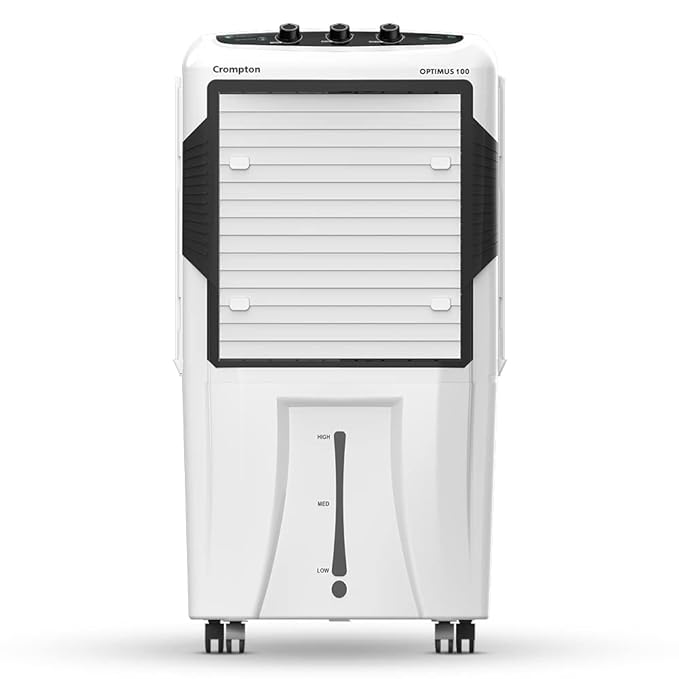 Crompton Optimus Remote Desert Air Cooler- 100L; with 18” Fan, Everlast Pump, Large & Easy Clean Ice Chamber, Humidity Control; White & Black