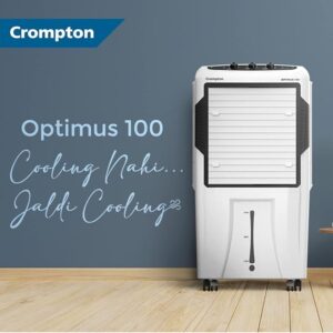 Crompton Optimus Remote Desert Air Cooler- 100L; with 18” Fan, Everlast Pump, Large & Easy Clean Ice Chamber, Humidity Control; White & Black - Image 2