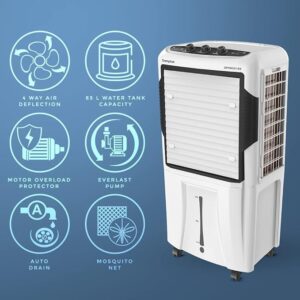 Crompton Optimus Remote Desert Air Cooler- 100L; with 18” Fan, Everlast Pump, Large & Easy Clean Ice Chamber, Humidity Control; White & Black - Image 3