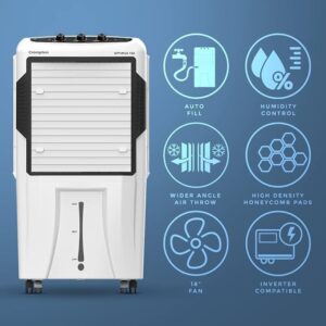 Crompton Optimus Remote Desert Air Cooler- 100L; with 18” Fan, Everlast Pump, Large & Easy Clean Ice Chamber, Humidity Control; White & Black - Image 4