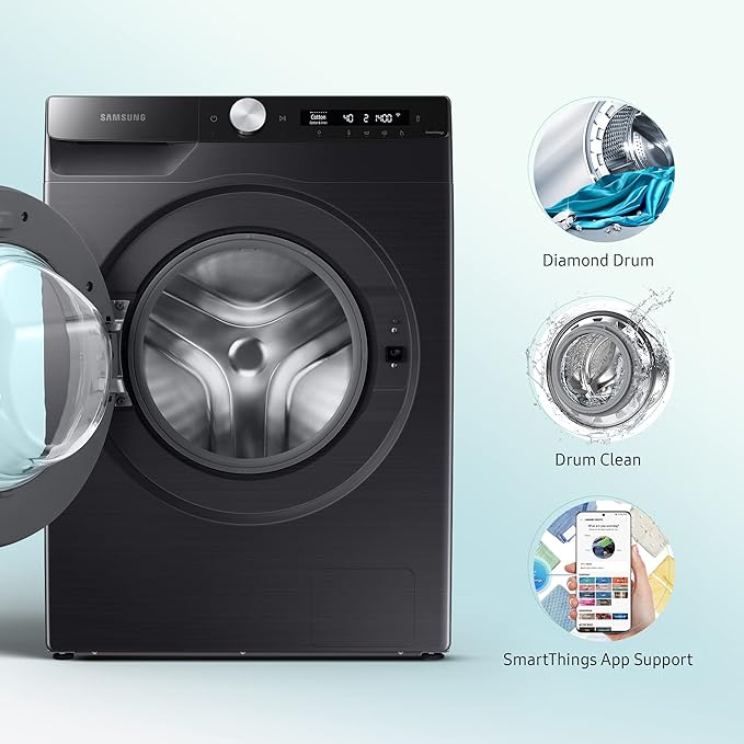 Samsung 12 kg, 5 star, Eco Bubble Technology, AI Control , Wi-Fi, Digital Inverter Motor, Fully-Automatic Front Load Washing Machine Appliance (WW12T504DAB/TL, Hygiene Steam, Black Caviar) - Image 3