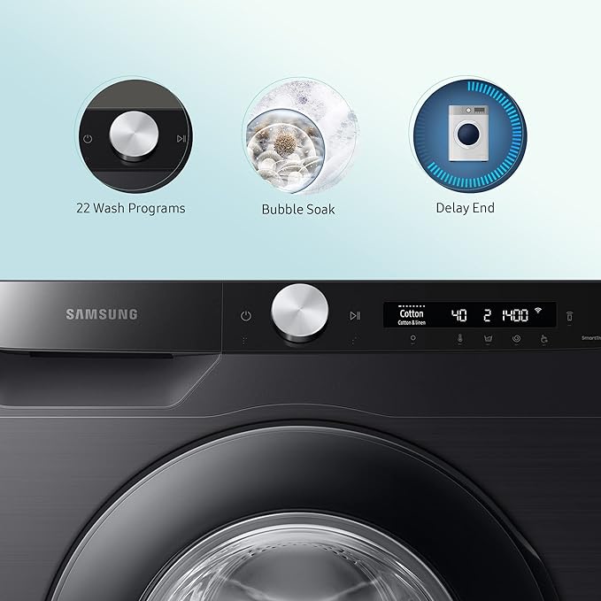 Samsung 12 kg, 5 star, Eco Bubble Technology, AI Control , Wi-Fi, Digital Inverter Motor, Fully-Automatic Front Load Washing Machine Appliance (WW12T504DAB/TL, Hygiene Steam, Black Caviar) - Image 4