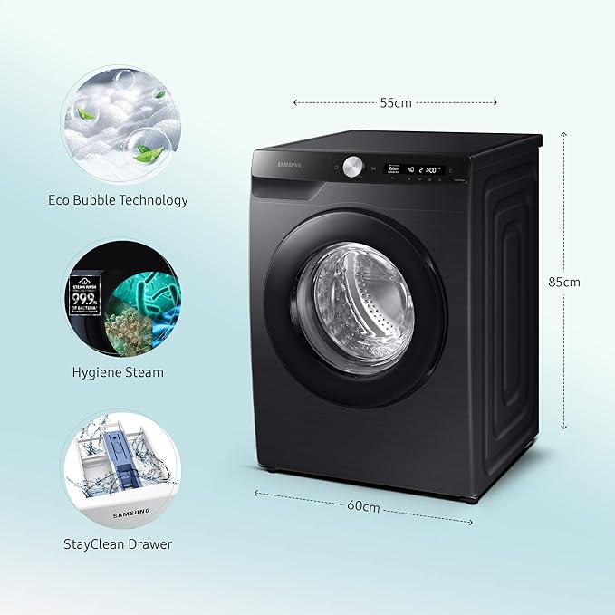 Samsung 12 kg, 5 star, Eco Bubble Technology, AI Control , Wi-Fi, Digital Inverter Motor, Fully-Automatic Front Load Washing Machine Appliance (WW12T504DAB/TL, Hygiene Steam, Black Caviar) - Image 5